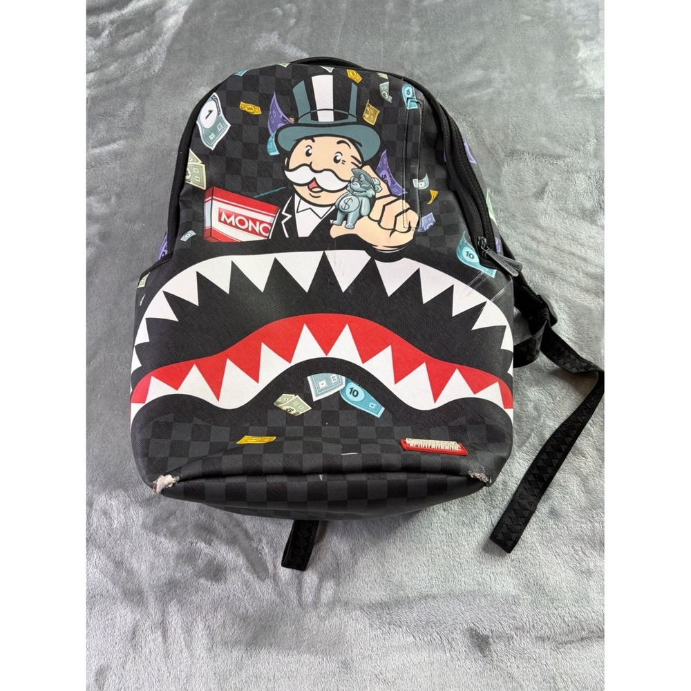 Sprayground Monopoly Shark Mouth Limited Edition Backpack Black Checkered Mens